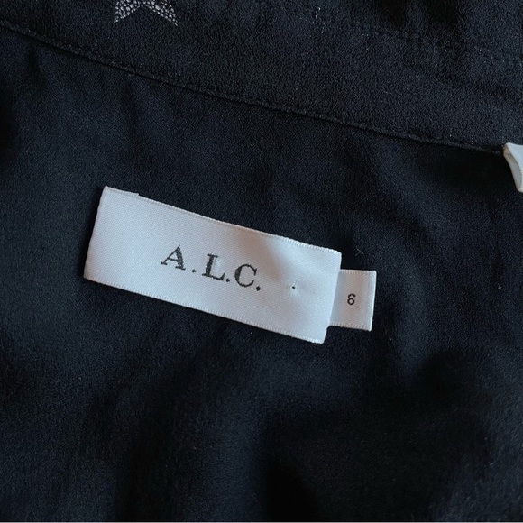 A.L.C. Pedro Black Star Pattern Long Sleeve Silk Dress - Picture 8 of 10